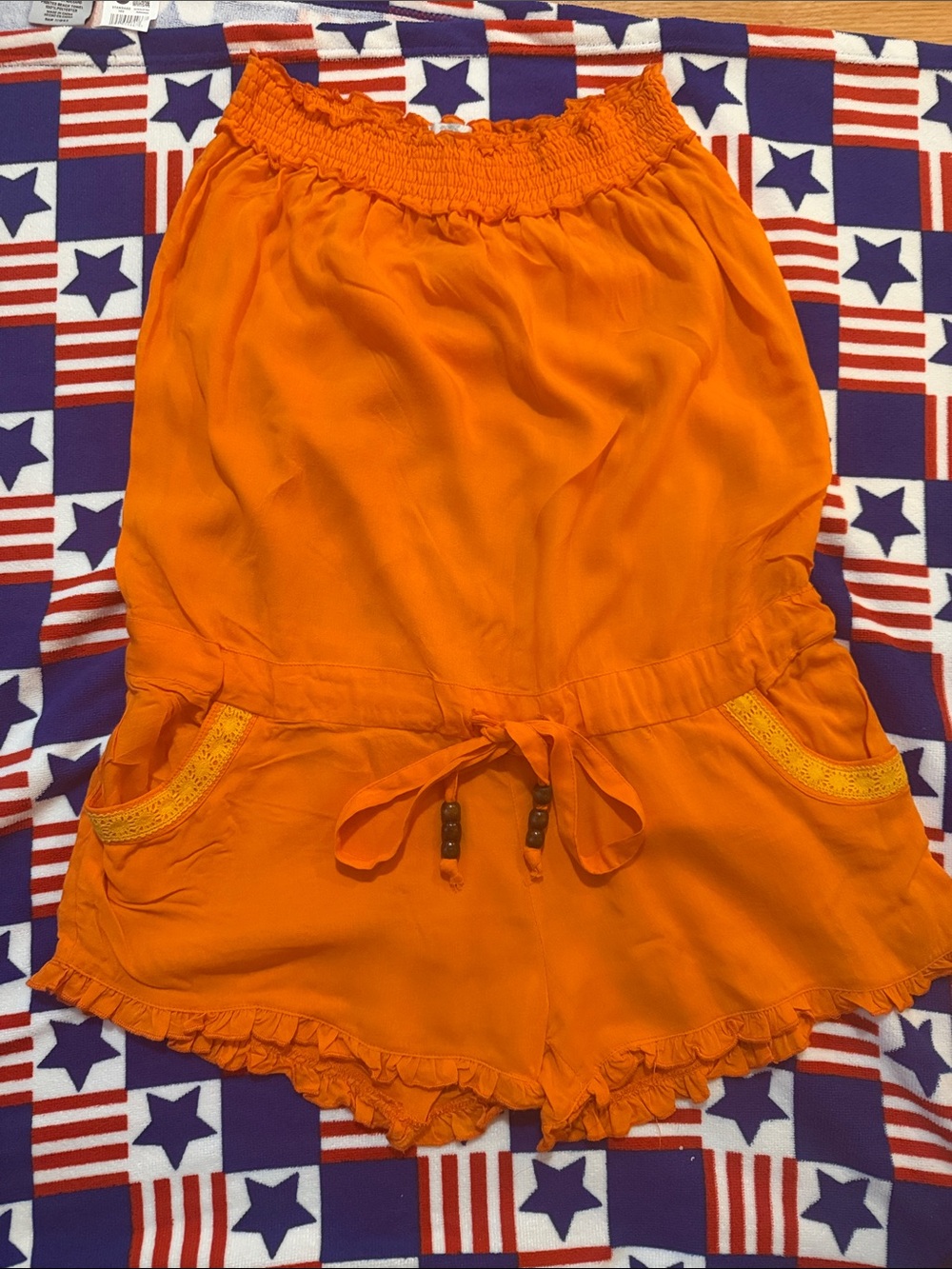 Women’s Orange Smocked-Waist Swim Coverup Romper